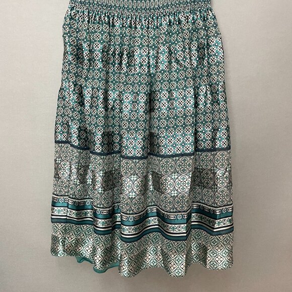 Max Studio Dress Smocked Top Striped Lined Green Teal‎ Size Medium Shirred Lined - Picture 4 of 15